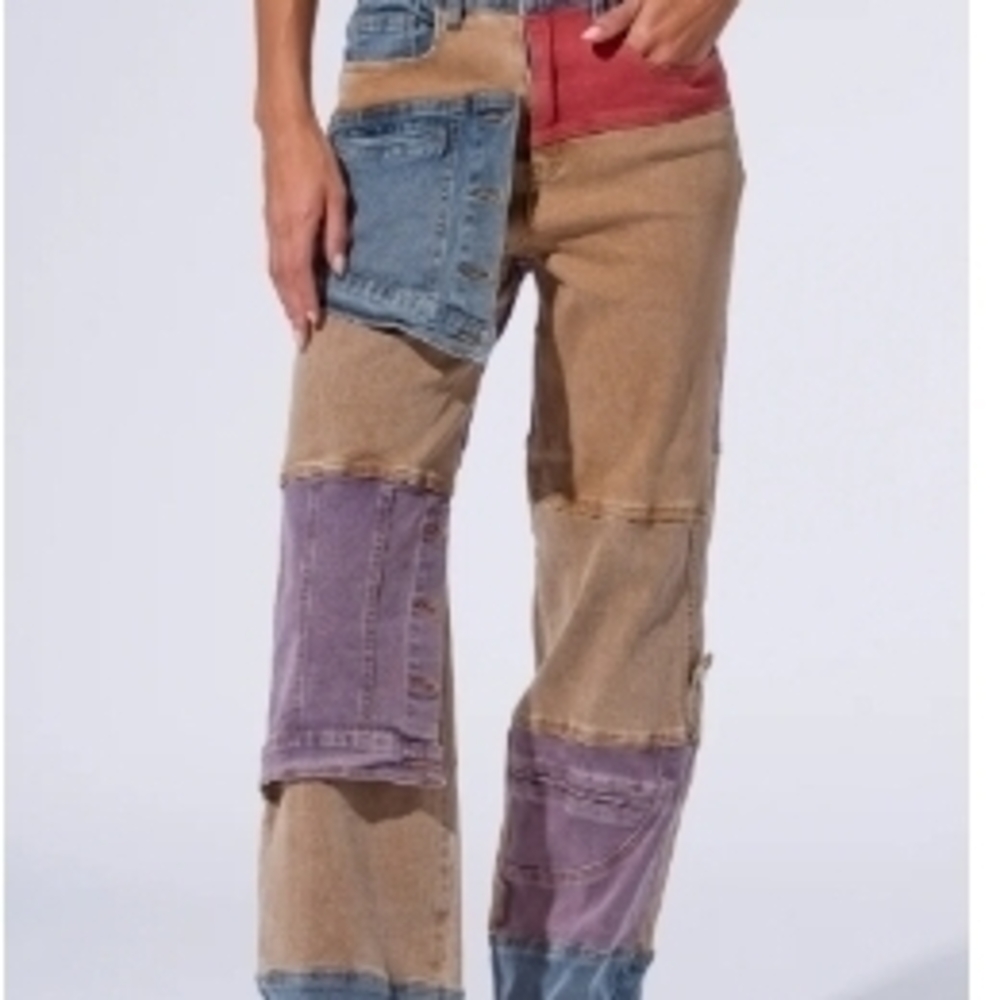 Vibrant Patchwork Flare Jeans - image 1